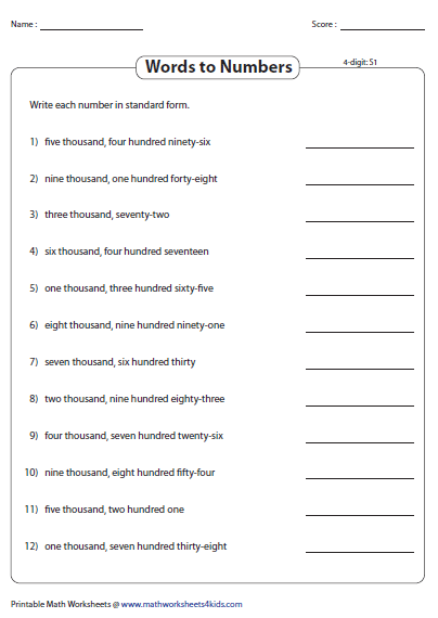 Number Words To Numbers Worksheet