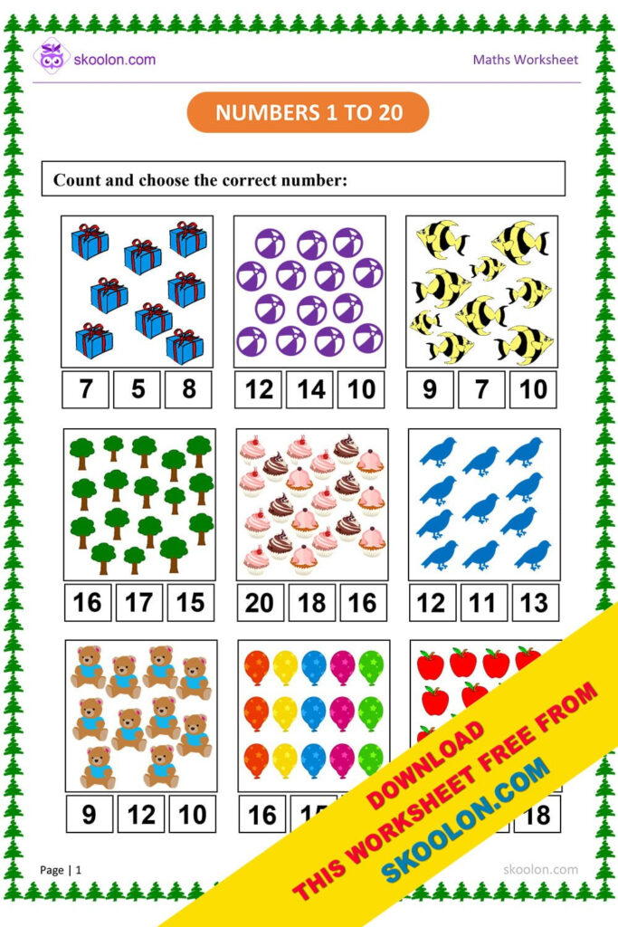 Number Worksheets 1 20 For Kindergarten