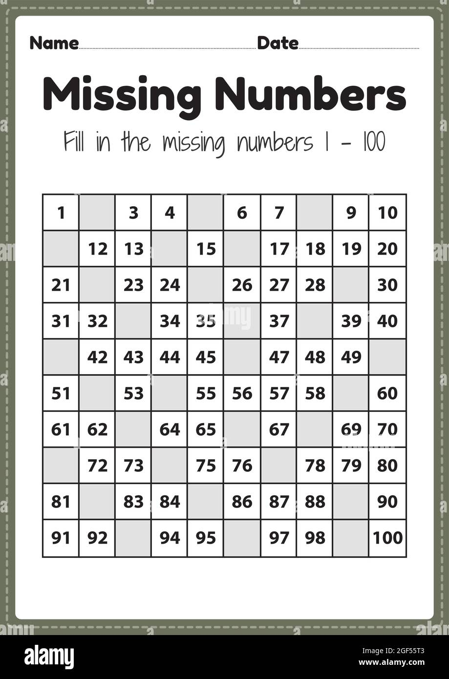 Number Worksheets Missing Numbers 1 To 100 Printable Sheet For