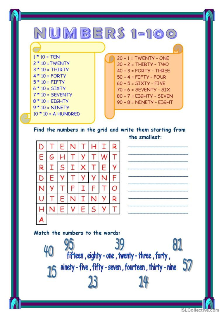 Numbers 1 100 English Esl Worksheets For Distance Learning And Bilarasa