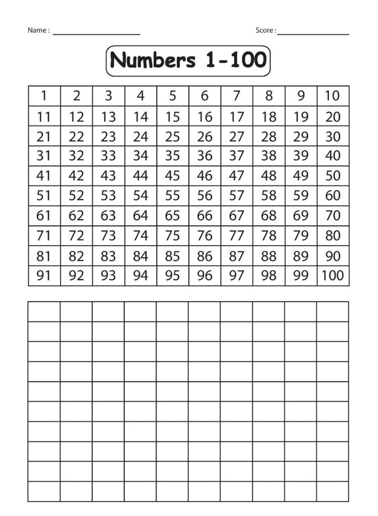 Numbers 1 100 Printable Worksheets