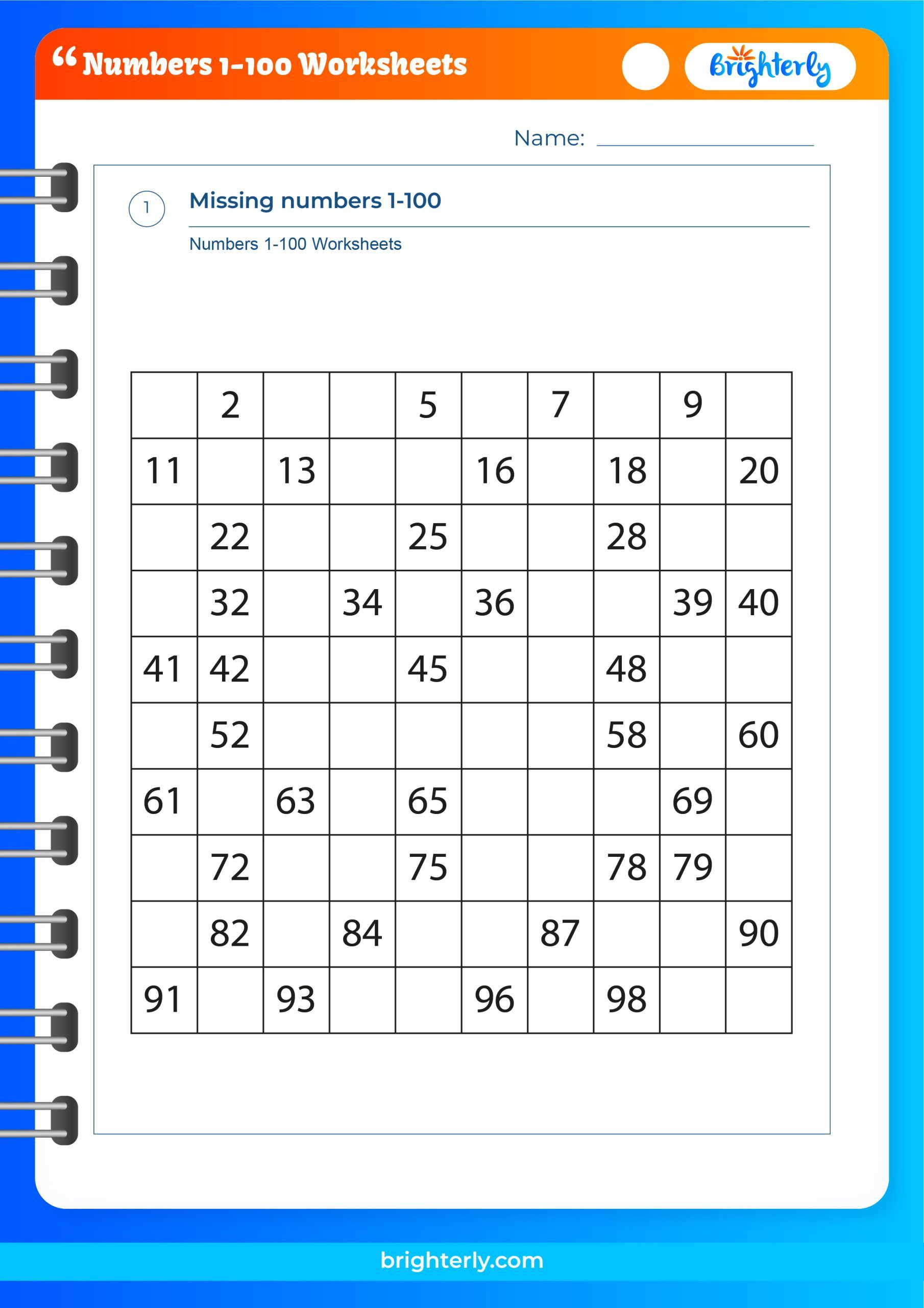 Numbers 1 100 Worksheet