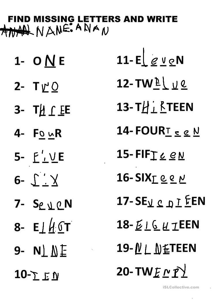 NUMBERS 1 20 English ESL Worksheets Number Words Worksheets