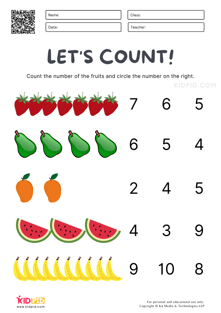 Numbers 1 To 10 Worksheets For Kindergarten