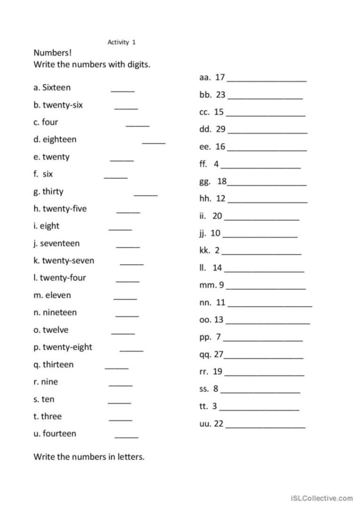 Numbers 1 To 30 English ESL Worksheets Pdf Doc