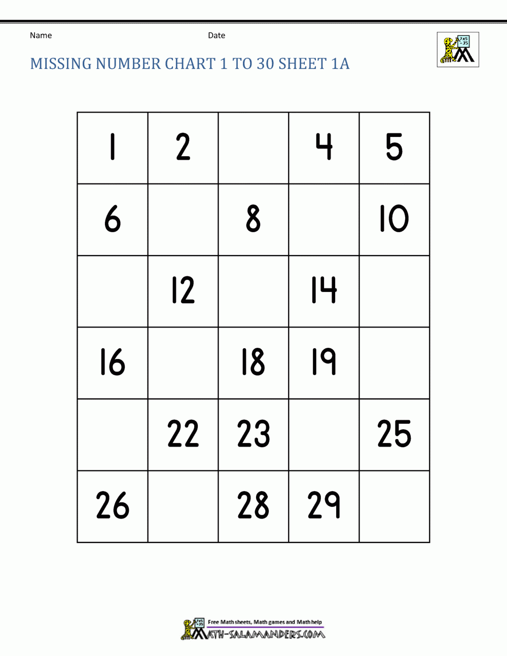 Numbers 1 To 30 Worksheet