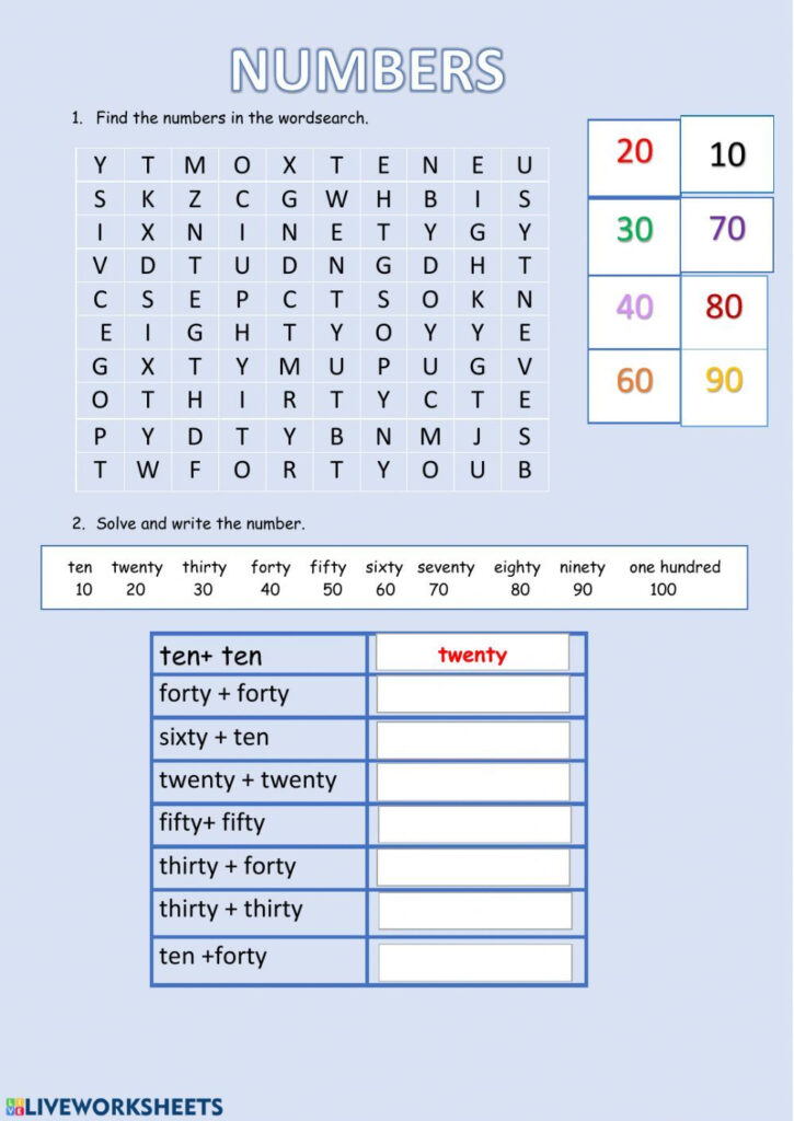 Numbers 10 100 Interactive Worksheet