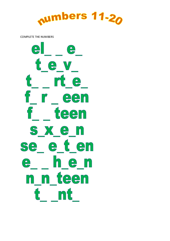 Numbers 10 20 Worksheets