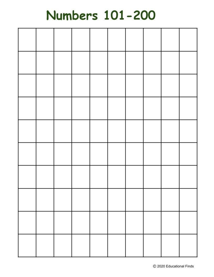 Numbers 101 200 Blank 200 Hundred Chart Homeschool Classroom 