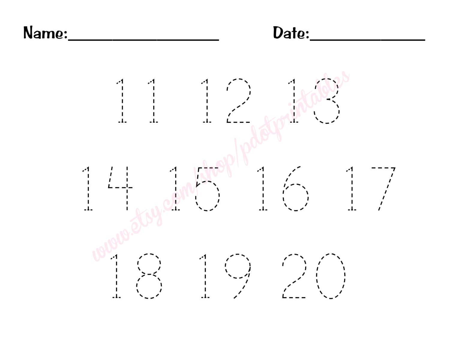 Numbers 11 20 Worksheet Trace