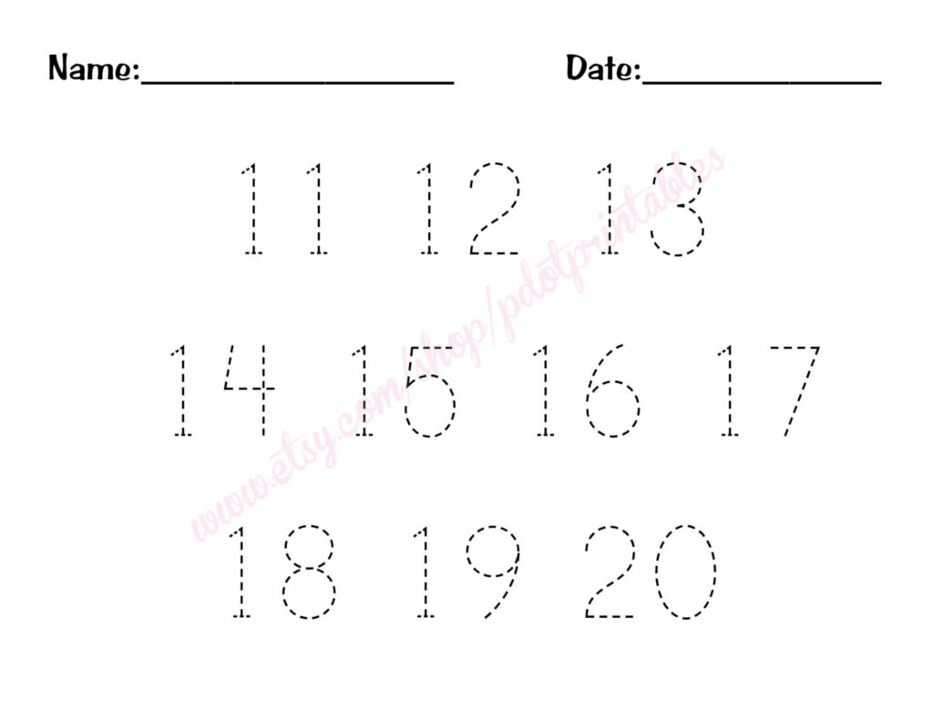 Numbers 11 20 Worksheet Trace
