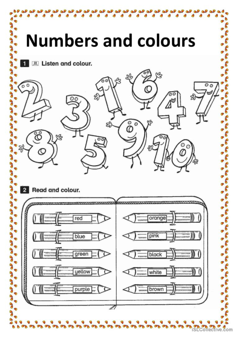 Numbers And Colours English ESL Worksheets Pdf Doc