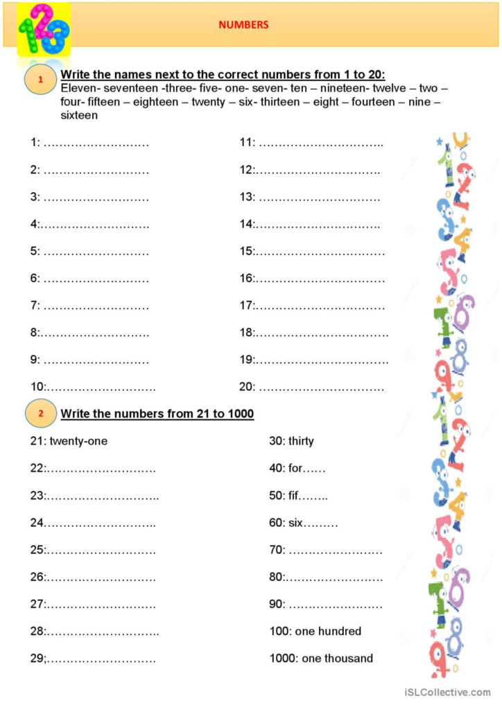 NUMBERS From 0 To 1000 English ESL Worksheets Pdf Doc