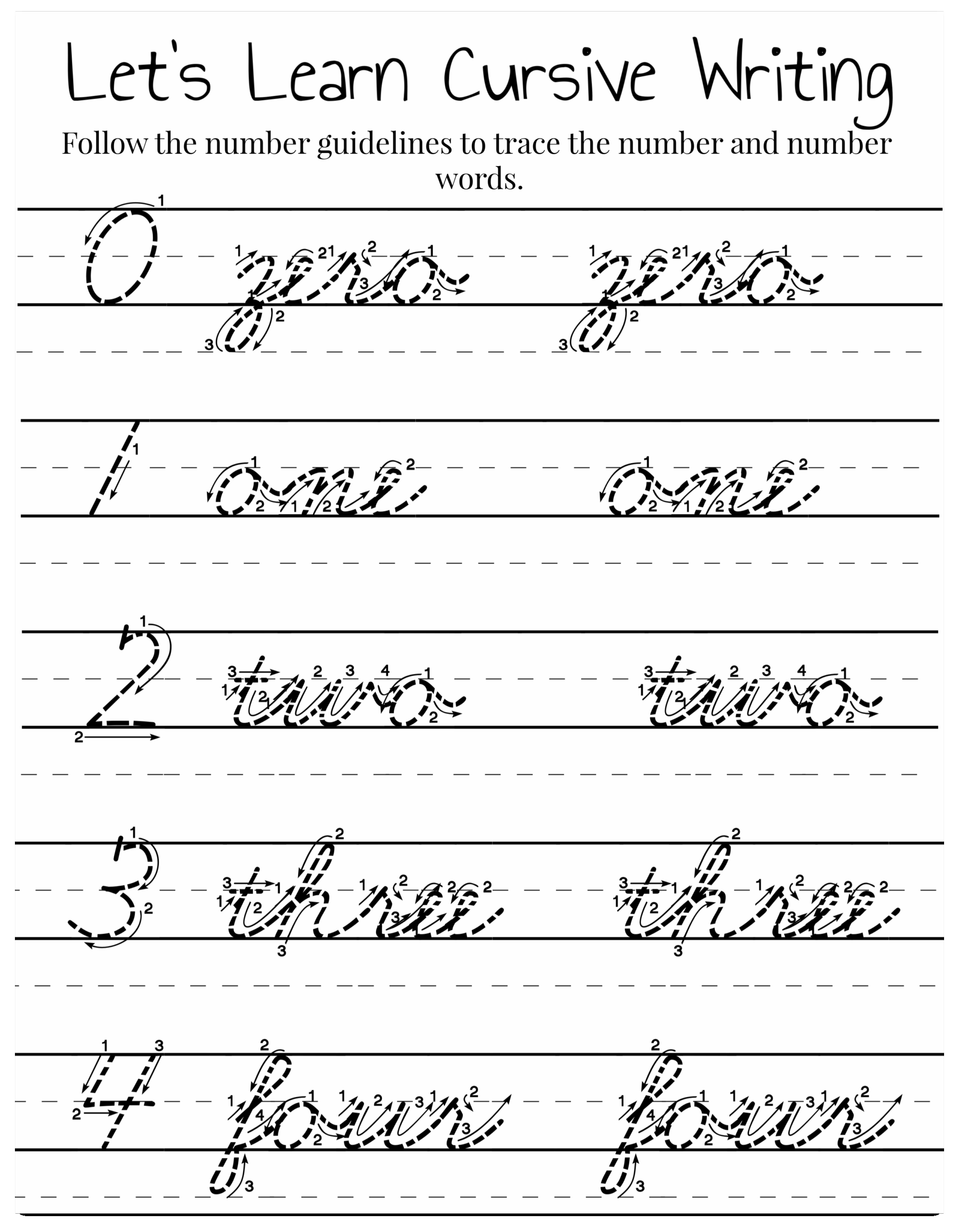 Numbers In Words In Cursive Writing