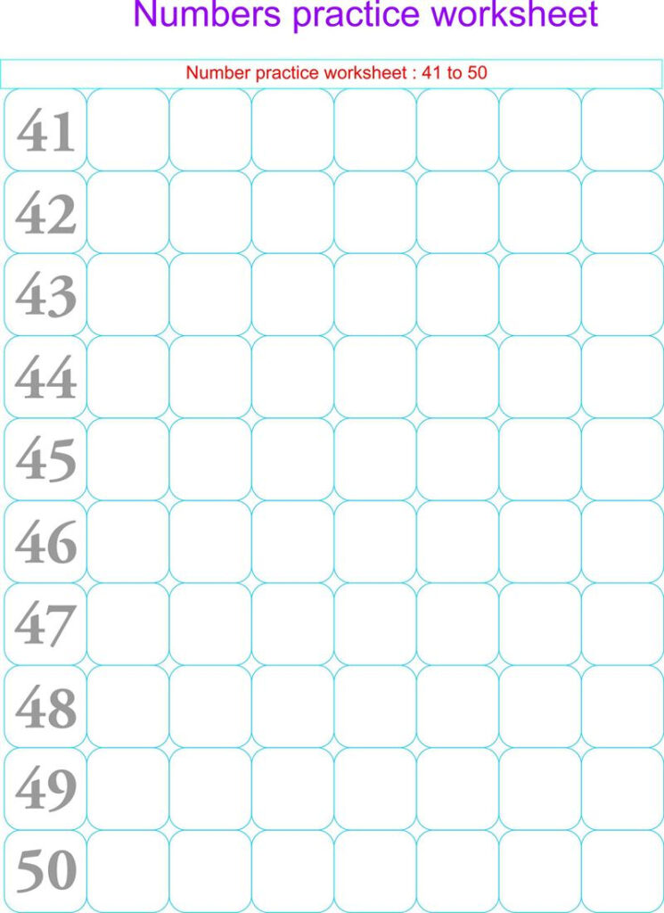 Numbers Practice Worksheets 41 50