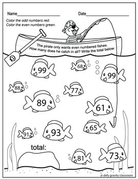 Odd And Even Numbers Color Worksheet Prep Free 1st 2nd Grade