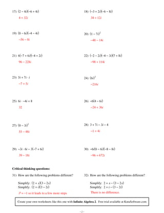 Operations With Complex Numbers PDF Worksheets Library