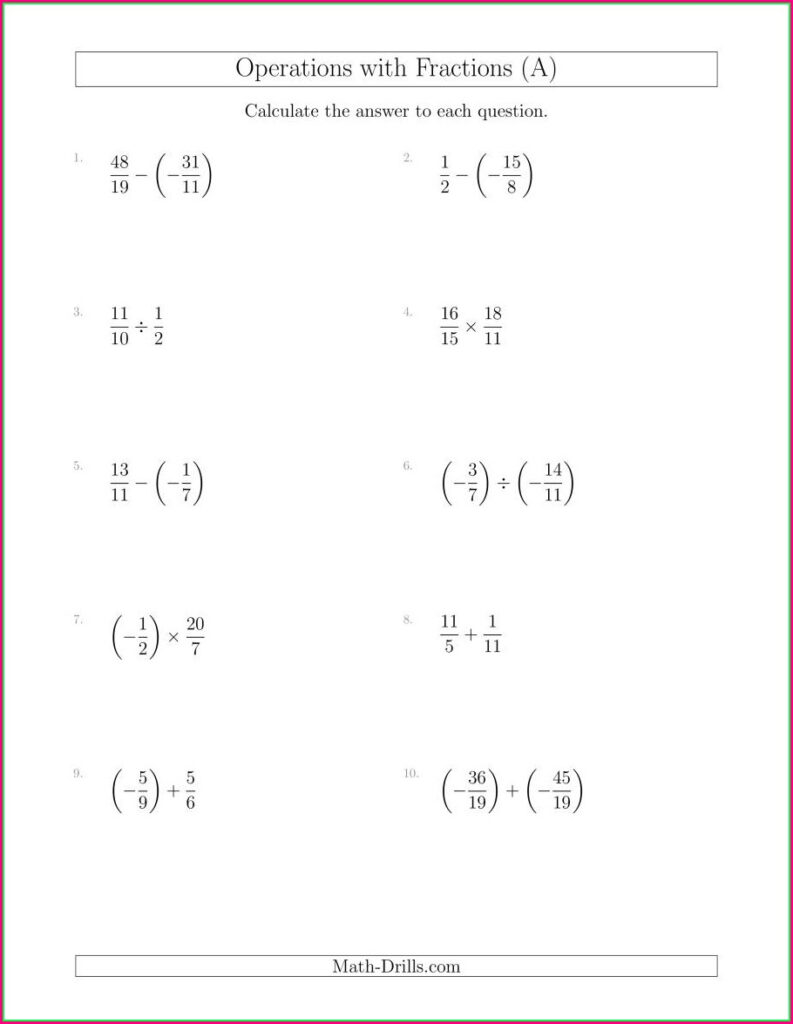 Operations With Mixed Numbers Worksheet Printable And Enjoyable Learning