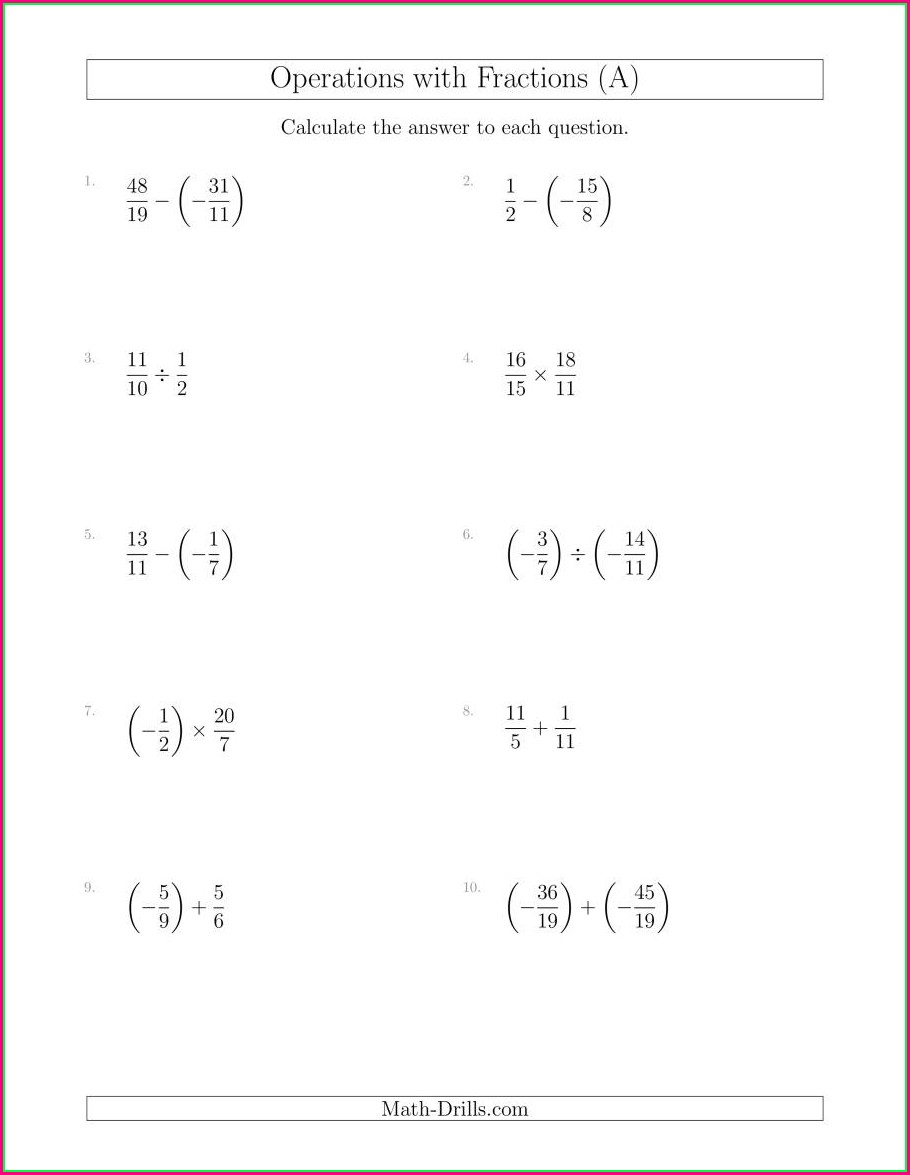 Operations With Mixed Numbers Worksheet Printable And Enjoyable Learning
