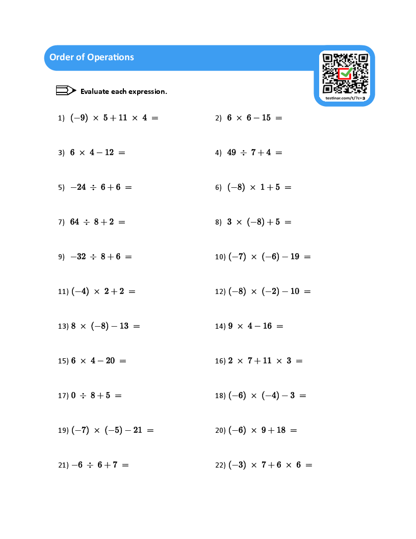 Order Of Operations Worksheets