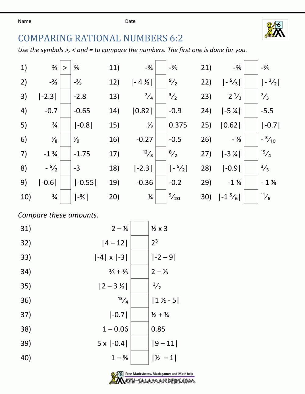 Ordering And Comparing Rational Numbers