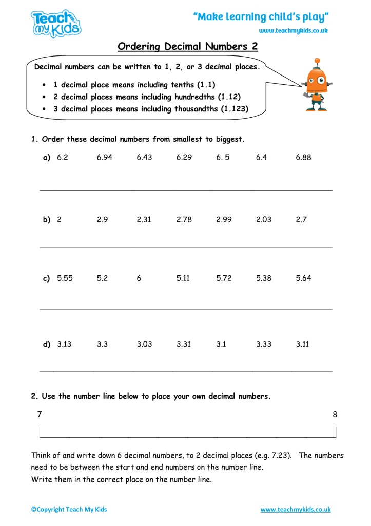 Ordering Decimal Numbers 2 TMK Education
