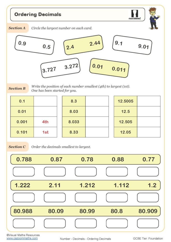 Ordering Decimals Worksheet Printable PDF Ordering Decimals Worksheet