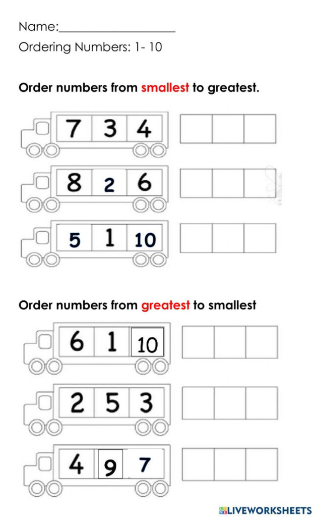 Ordering Numbers 1 10 Worksheet