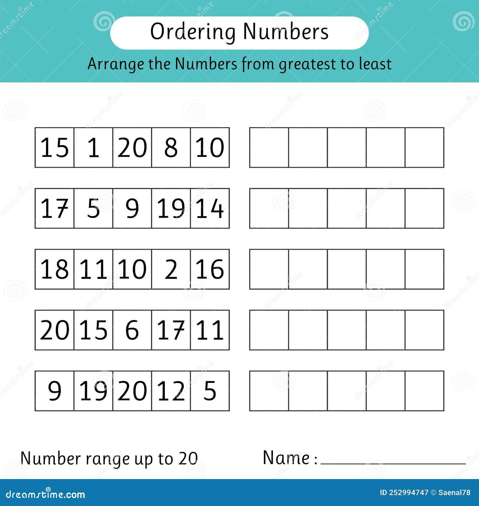 Ordering Numbers Worksheet Arrange The Numbers From Greatest To Least 