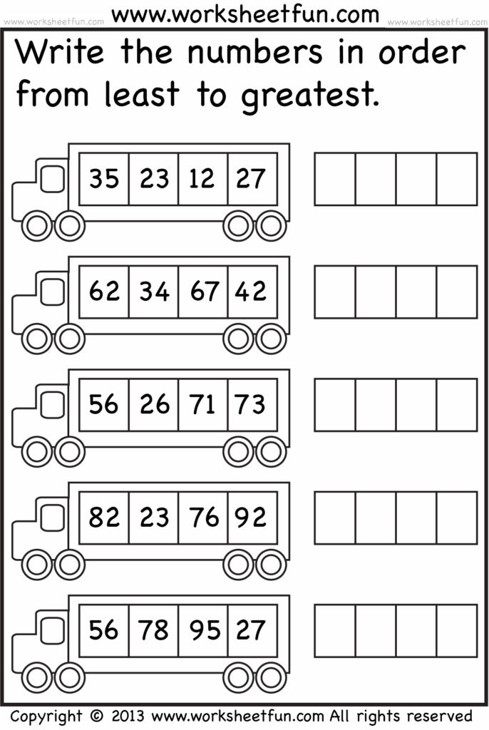 Ordering Numbers Worksheets For Grade 1