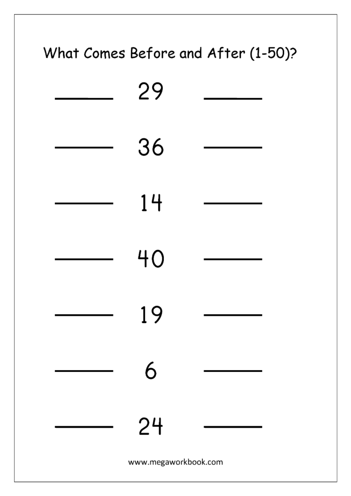Ordering Numbers Worksheets Missing Numbers What Comes Before And 