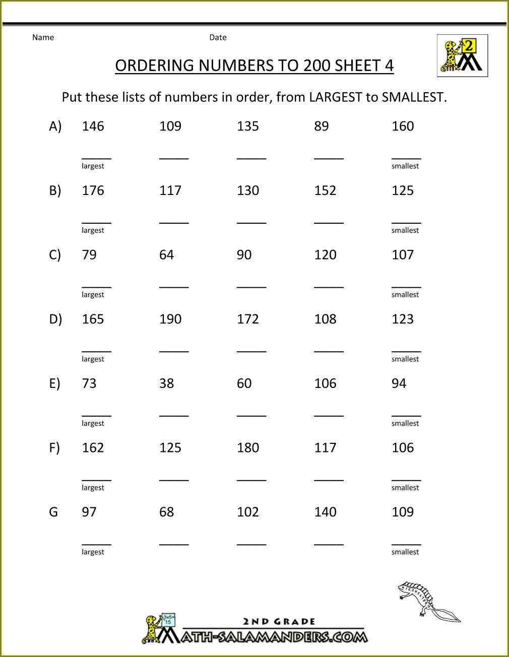 Ordering Real Numbers Worksheets