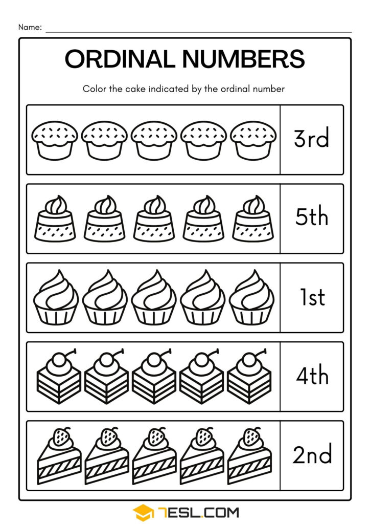 Ordinal Number Worksheets For Kindergarten 7ESL