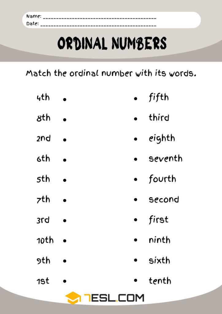 Ordinal Number Worksheets For Kindergarten 7ESL