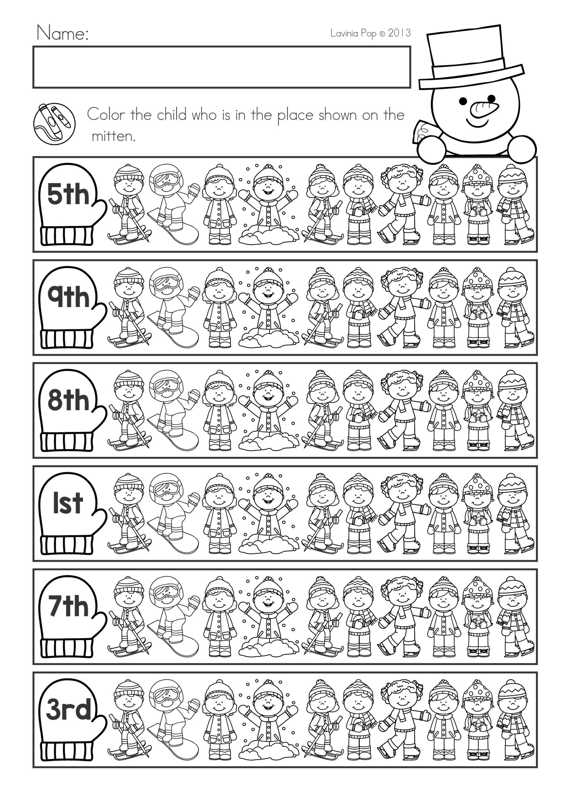 Ordinal Numbers For Kindergarten Worksheets