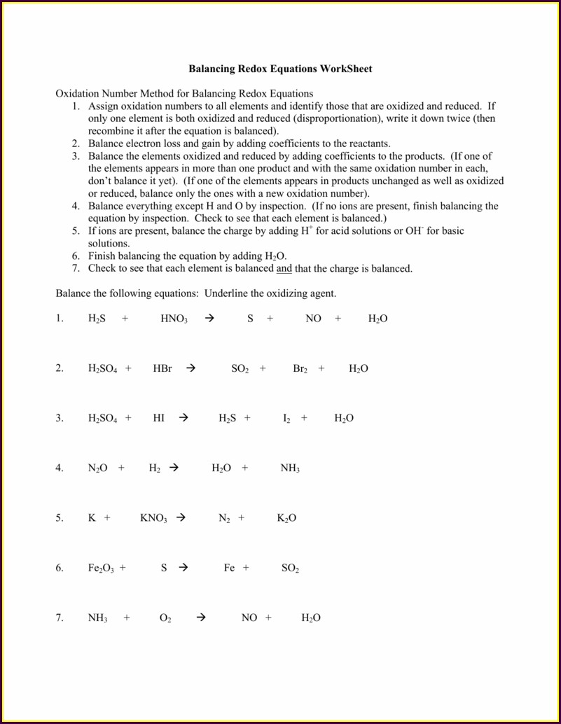 Oxidation Numbers Worksheet