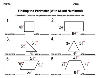 Perimeter And Area With Mixed Numbers Worksheet By CRANE Math And Science