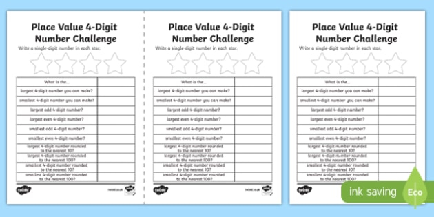 Place Value 4 Digit Number Challenge Worksheet Worksheet Scottish