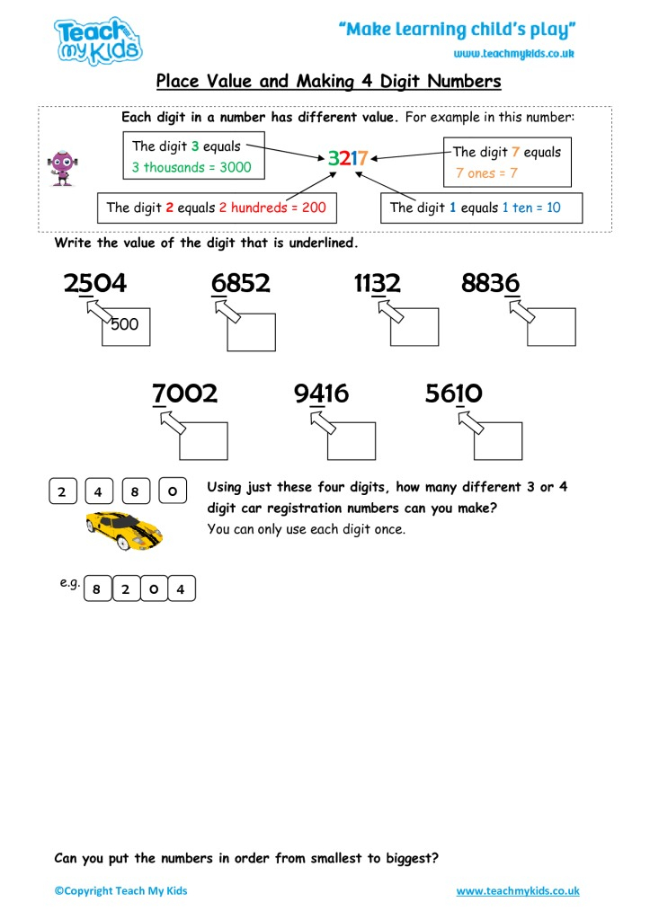 Place Value And Making 4 Digit Numbers TMK Education