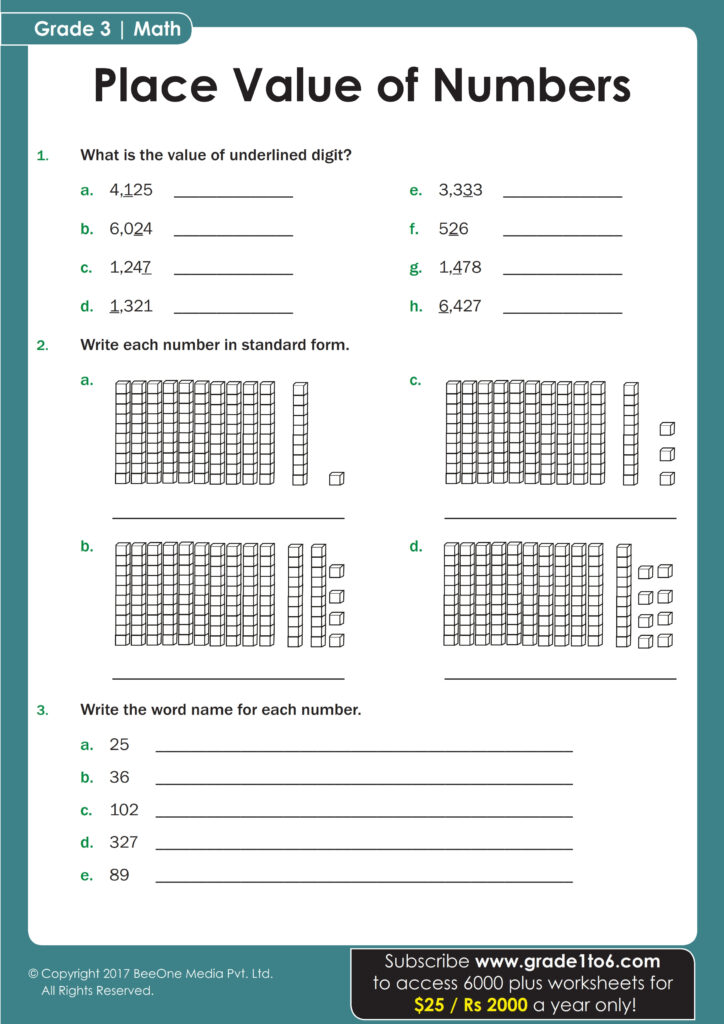 Place Value Of Whole Numbers Worksheet Grade1to6 Worksheets Library