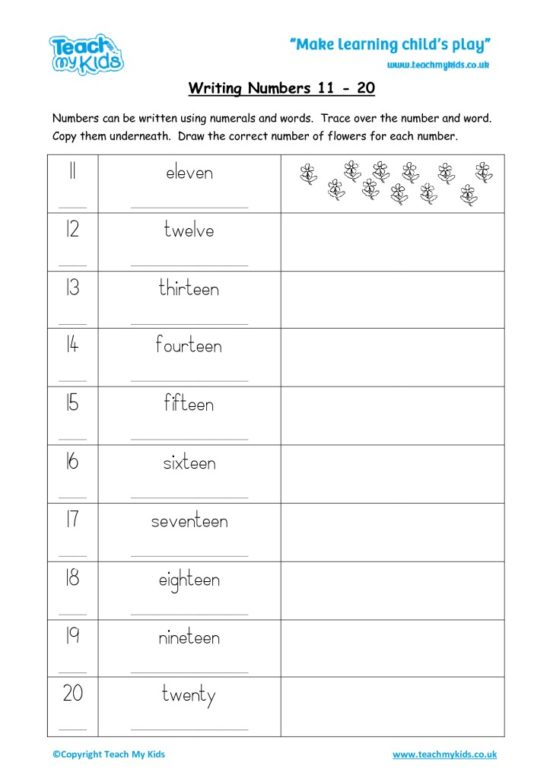 Practice Writing Numbers 11 20 Worksheets Writing Worksheets