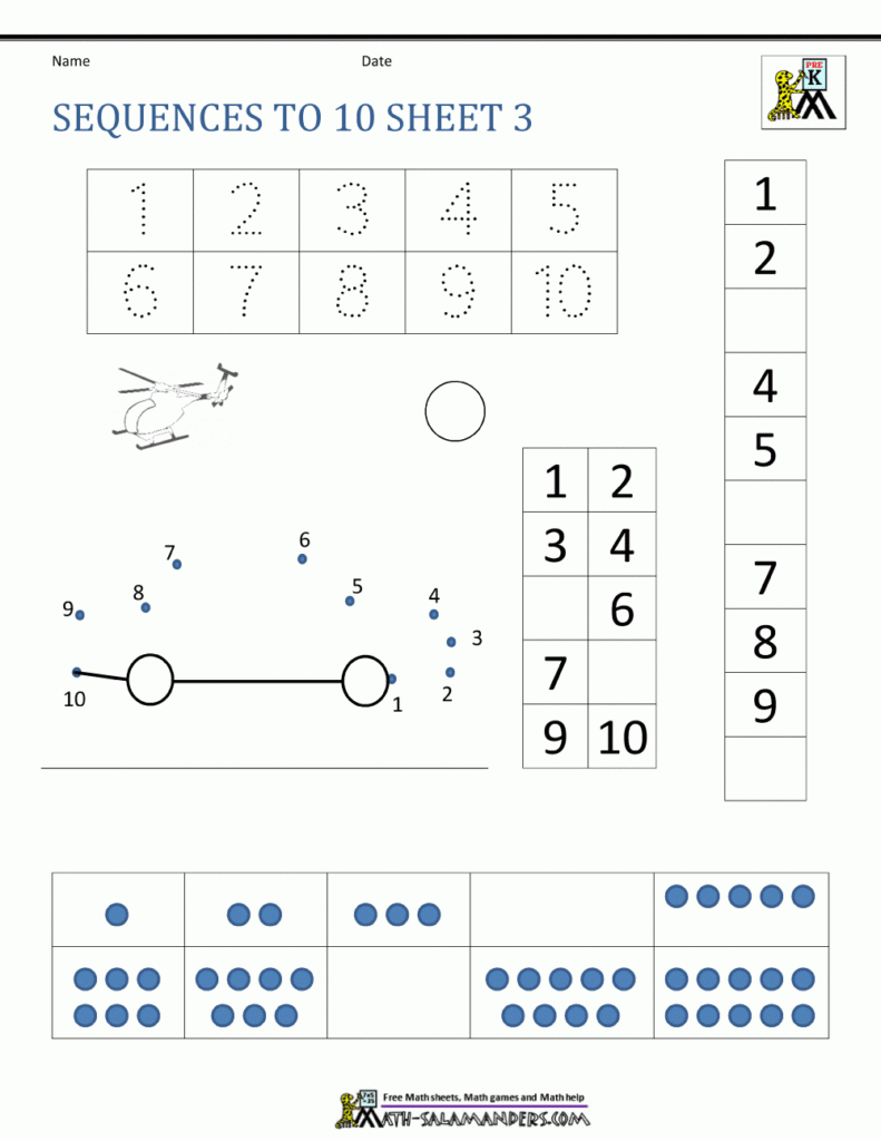 Preschool Number Worksheets Sequencing To 10