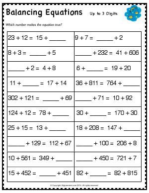 Preview Image For Worksheet With Title Balancing Equations Up To 3 