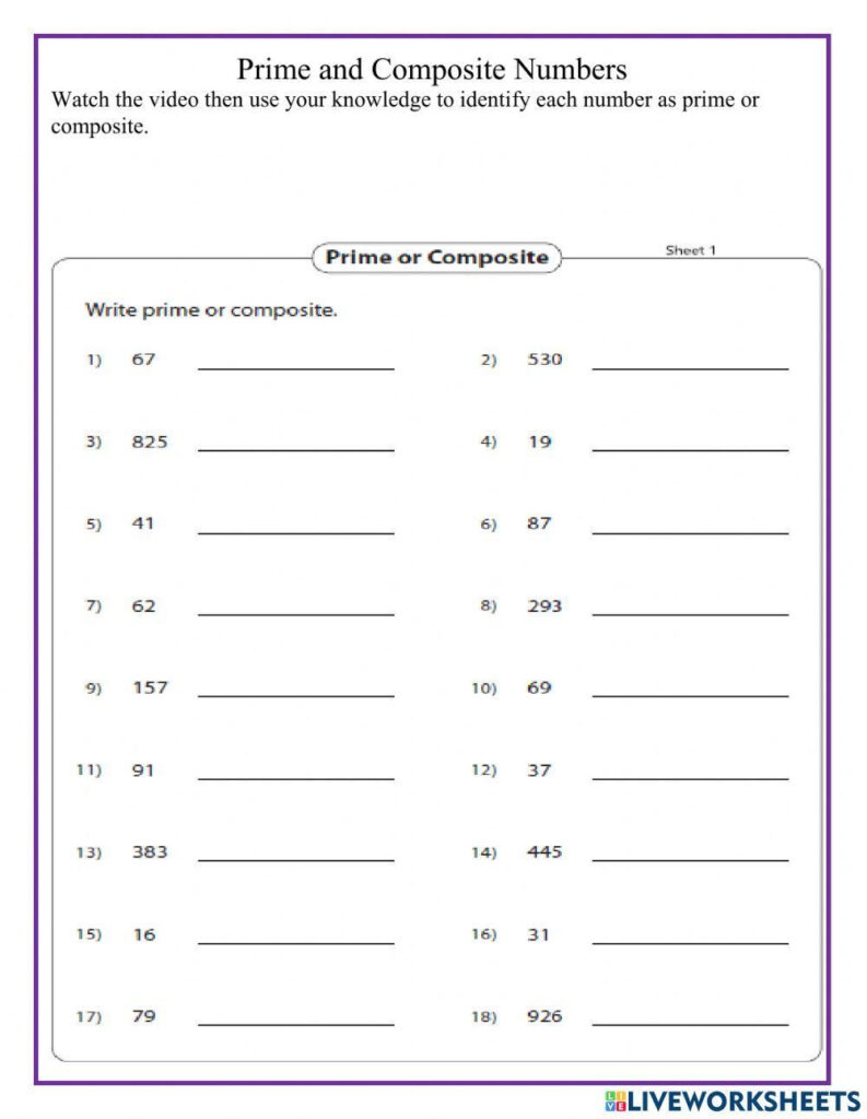 Prime And Composite Numbers Worksheet For Grades 4 And 5 Live 