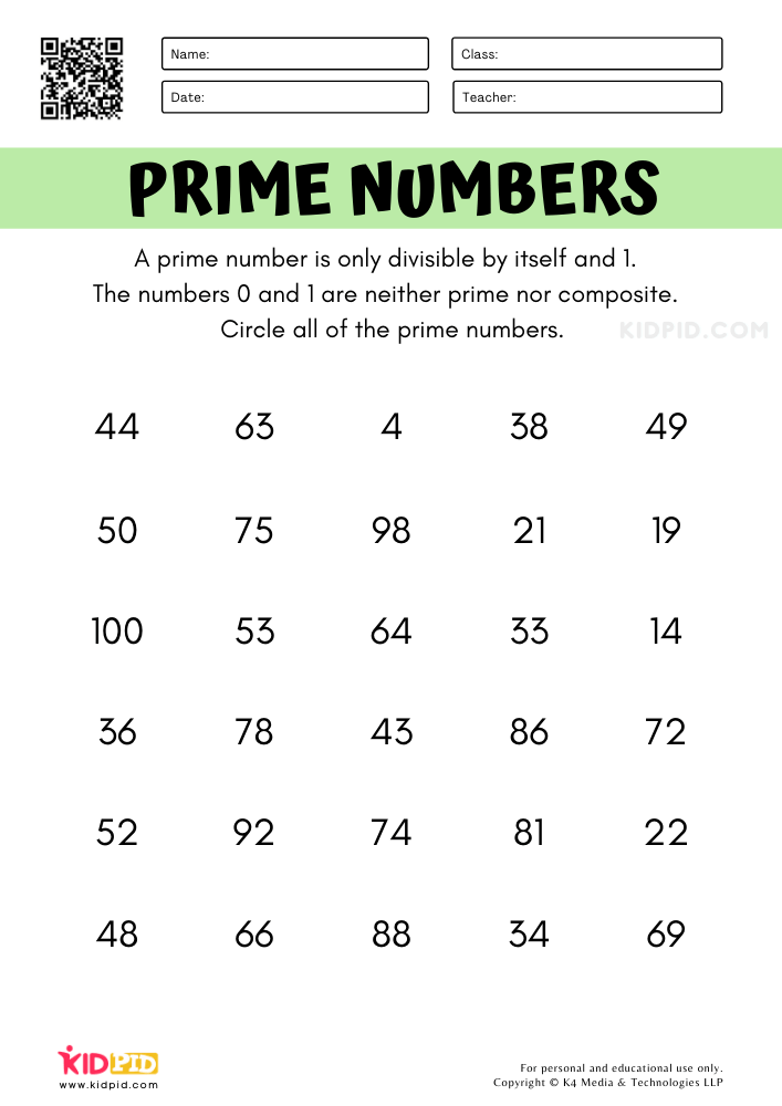 Prime Numbers Math Worksheets For Kids Kidpid