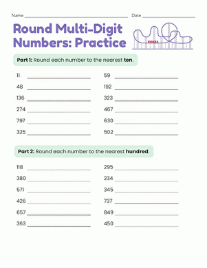 Printable 3rd Grade Numbers And Operations Base 10 Rounding Multi