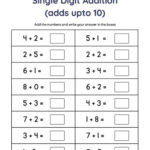 Printable Add Single Digit Numbers Adds Upto 10 Worksheet