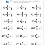 Printable Converting Mixed Fractions To Top Heavy Fractions Math