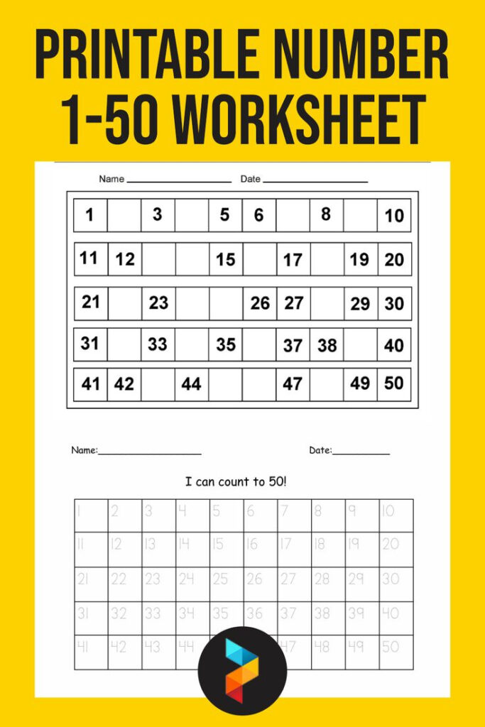 Printable Number 1 50 Worksheet Kindergarten Worksheets Sight Words 