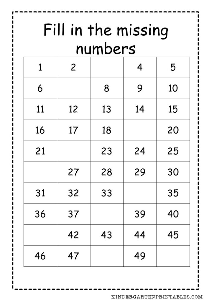 Printable Numbers 1 To 50 Worksheet